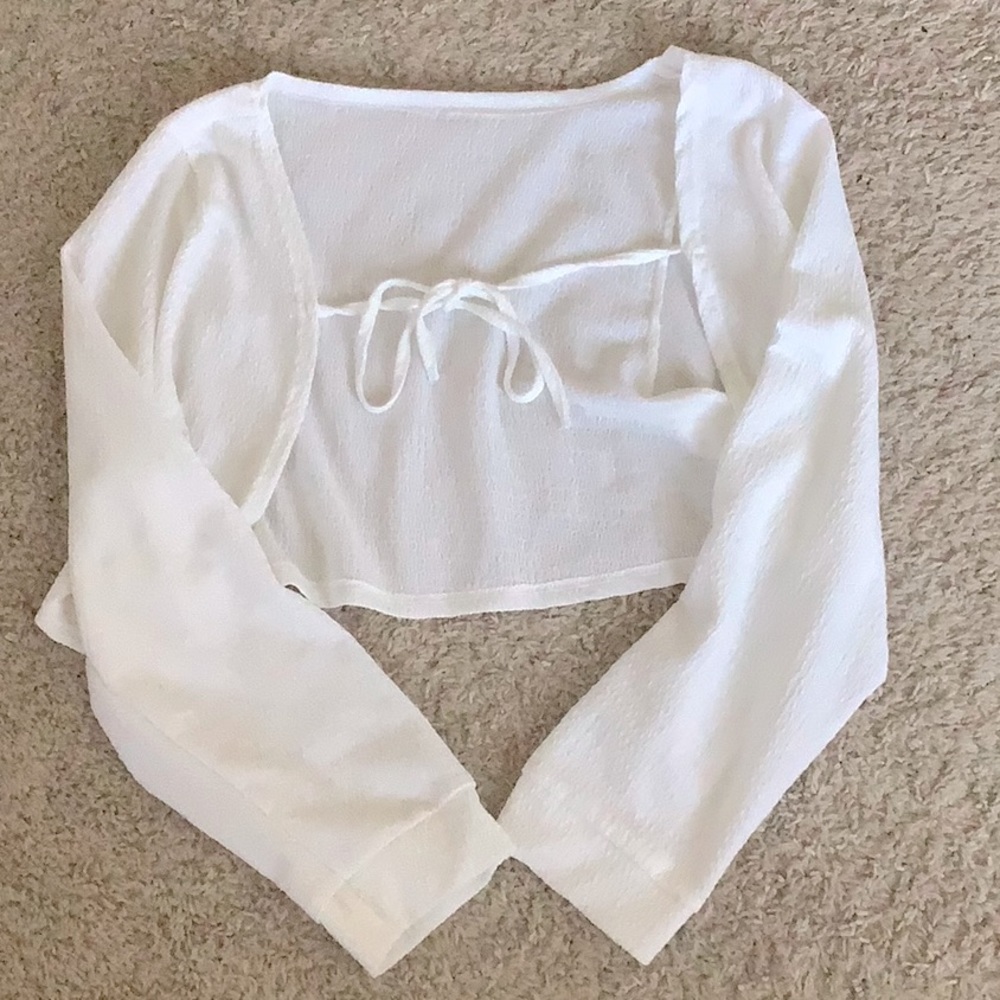 white semi-see through cropped cardigan